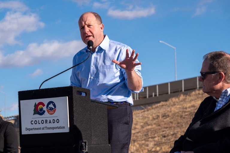 Governor Polis giving remarks at the North I-25 ribbon cutting Governor Polis giving remarks at the North I-25 ribbon cutting